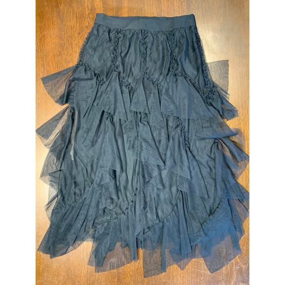 Whimsigoth Witchy Skirt Women Large Textured Black  Lined Flowy Halloween Dark - Picture 1 of 11